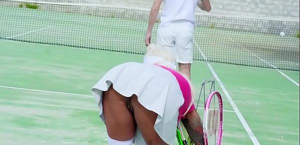  Rogue tennis ball produces anal fuck with busty teen